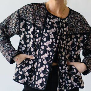 Black Cherry Blossom  Boho Foral Quilted Jacket